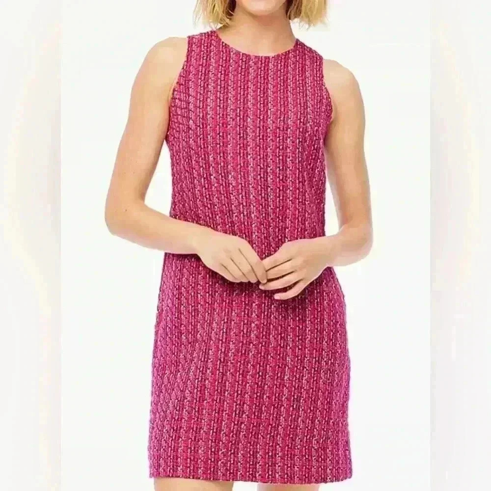 J.Crew Dress Womens Sheath Shift Tweed Sleeveless Lined Dress Pink 6 NEW. 1302